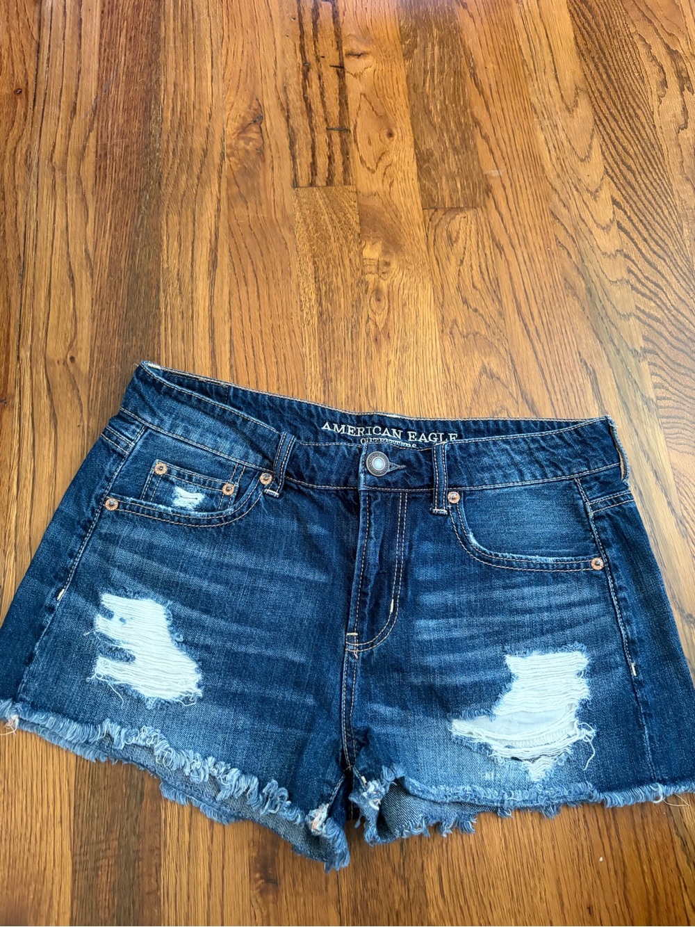 *American Eagle Outfitters Dark Blue Distressed Denim Cutoff Shorts